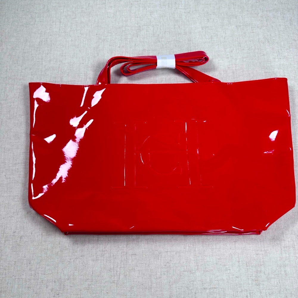 Carolina Herrera Red Glossy Tote with Bow Detail